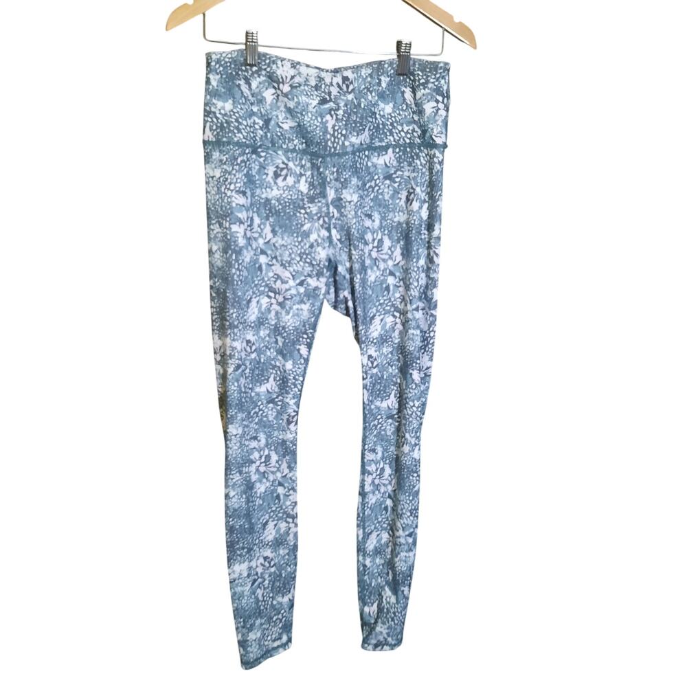 Gaiam Women's Teal & White Floral Print High Rise Yoga Leggings Size L